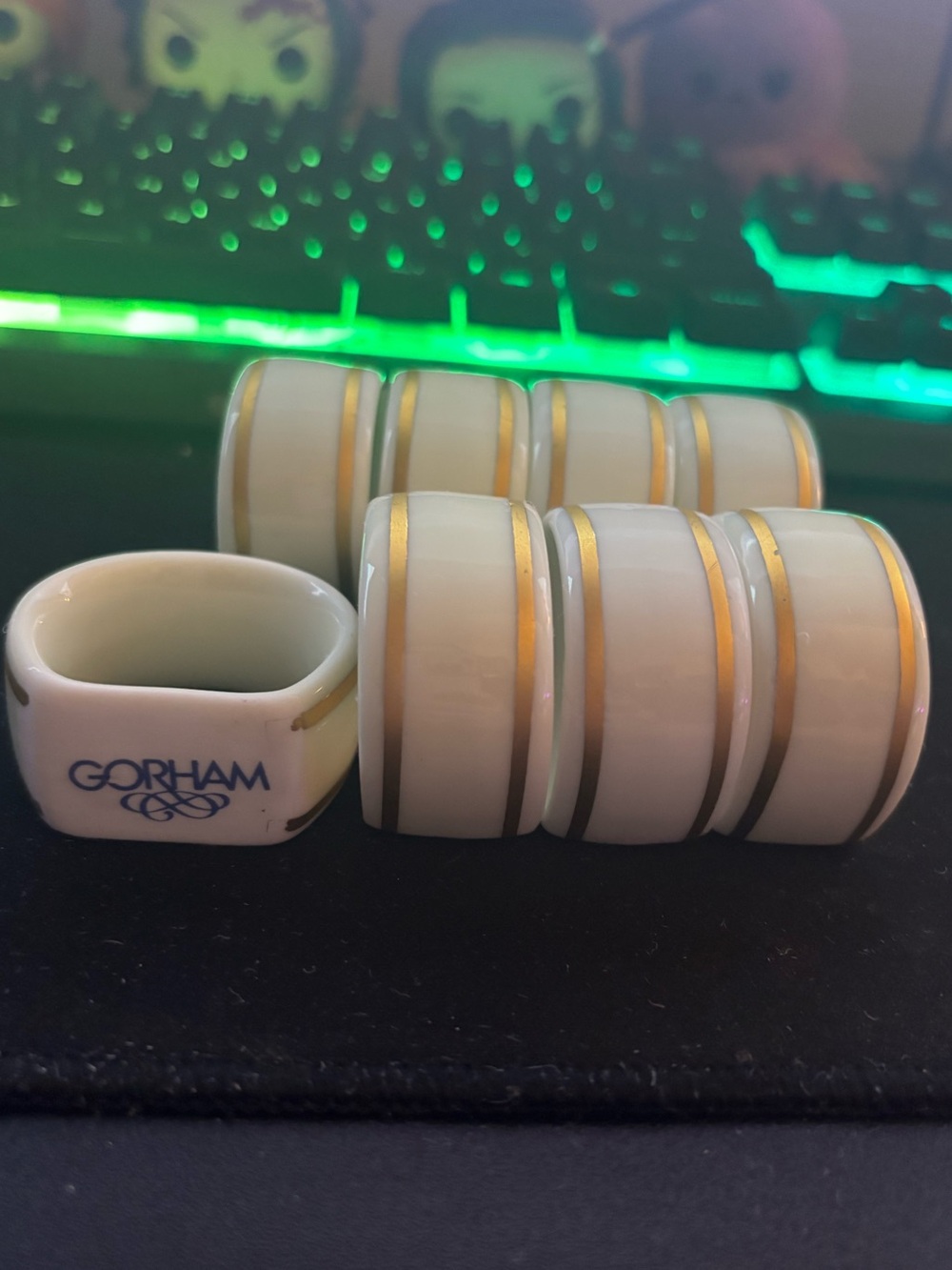 Gorham vintage Porcelain Rings with Gold Band Accents - 8 piece set